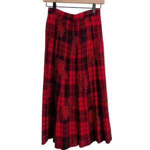 ♥️ Red Plaid Tartan Skirt NWT Vintage Wool Blend Midi Pleated Size 2
